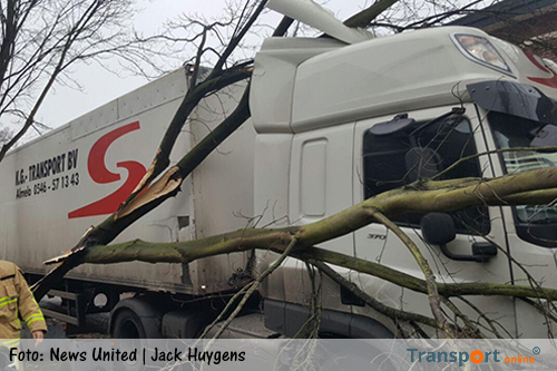 Vrachtwagen loopt schade op bij aanrijding met boom in Hengelo [+foto]
