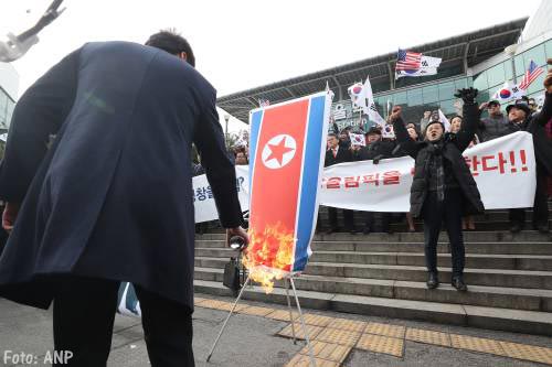 Betoging tegen Olympische delegatie Pyongyang
