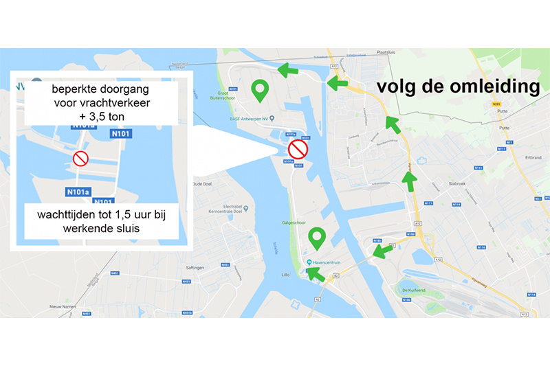 Geen vrachtverkeer mogelijk over Antwerpse Frederik Hendrikbrug – Zandvlietsluis