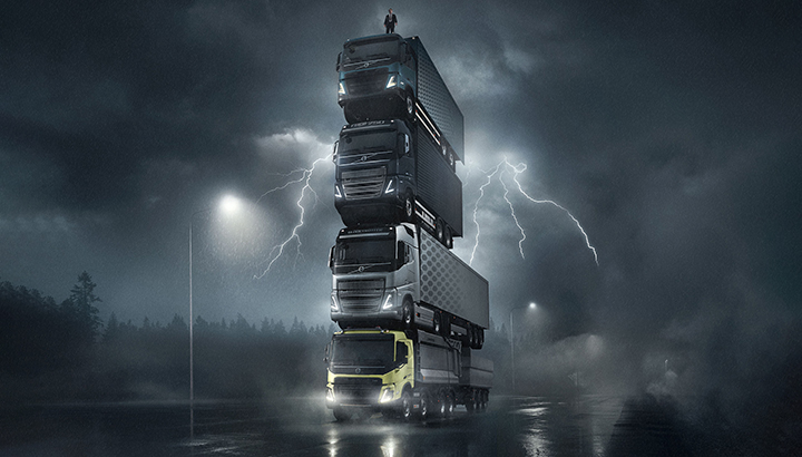 Een toren van nieuwe Volvo-trucks in spectaculaire introductiefilm [+video's]