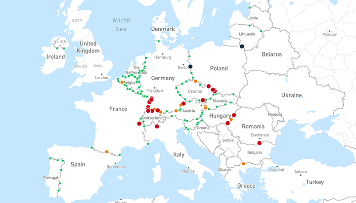Realtime kaart met wachttijden Europese grensovergangen
