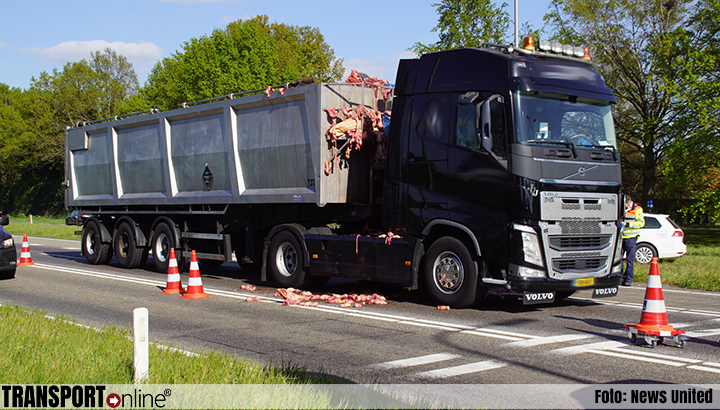 Vrachtwagen verliest slachtafval op N18 na aanrijding [+foto]