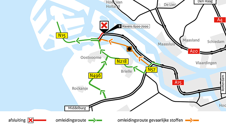 Suurhoffbrug (A15) richting Maasvlakte/Oostvoorne afgesloten van vrijdagavond 13 tot zaterdagavond 14 november