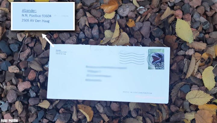 Politie geeft foto van poederbrief vrij, fictieve afzender uit Den Haag