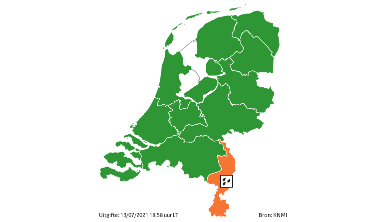 KNMI geeft code oranje voor Limburg vanwege wateroverlast