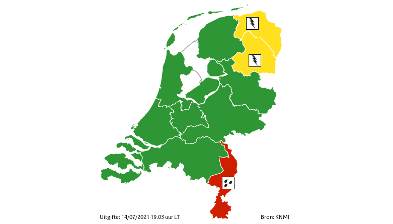 Code rood/weeralarm in Limburg vanwege hevige regen en wateroverlast