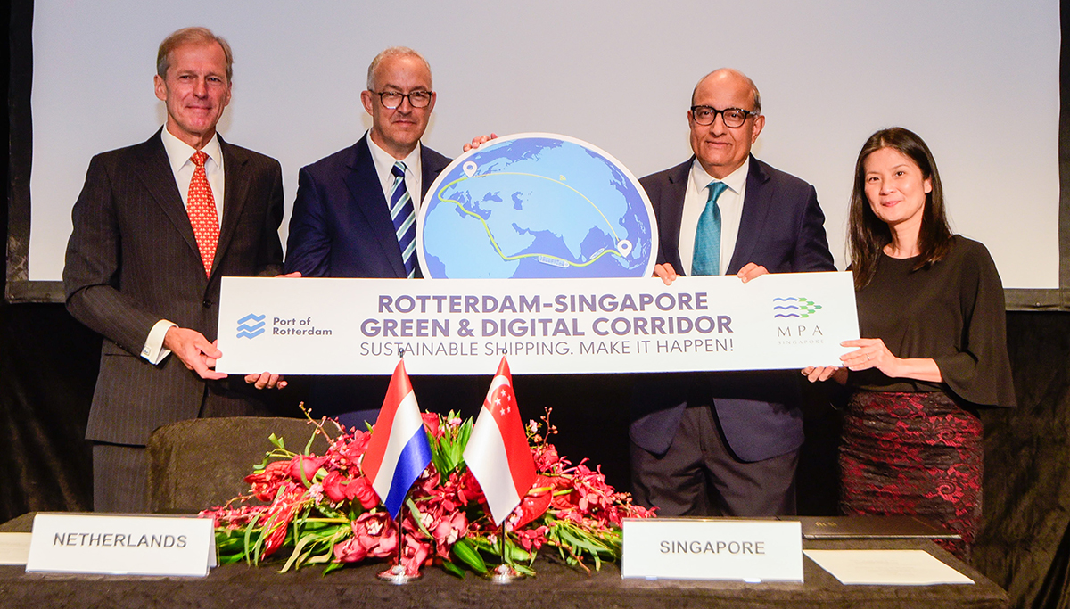 De havens van Rotterdam en Singapore lanceren de langste Groene Corridor ter wereld voor efficinte en duurzame scheepvaart