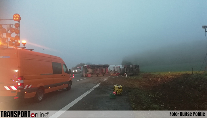 Duitse A7 urenlang afgesloten na ongeval met tankwagen [+foto]