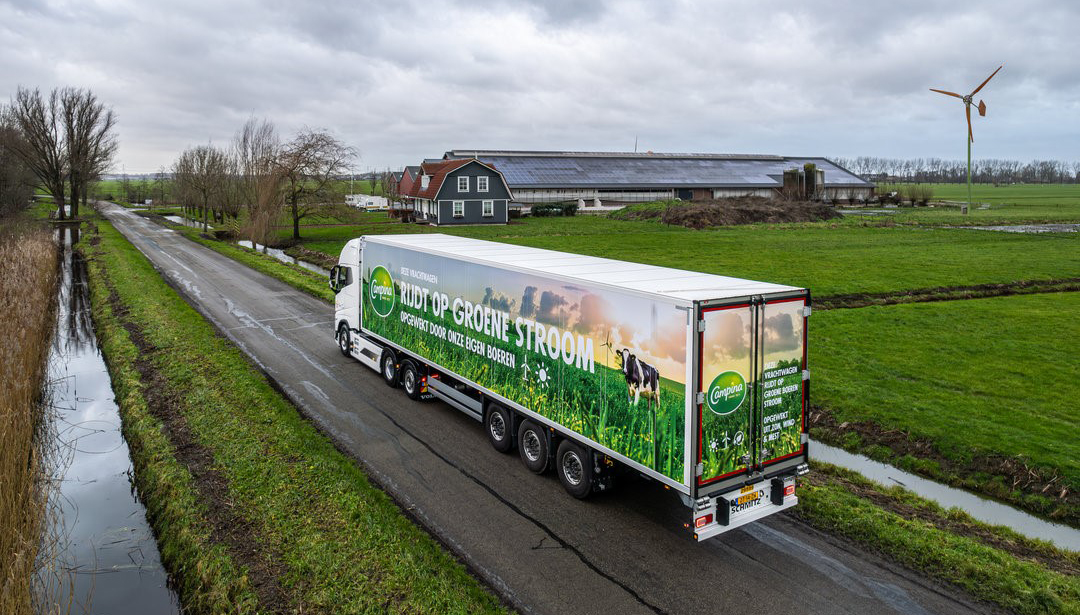 Campina neemt eerste gekoelde elektrische vrachtwagen op boerenstroom in gebruik