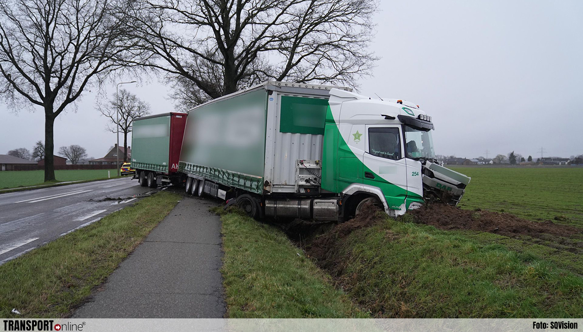Vrachtwagen na aanrijding in weiland langs N280 [+foto].